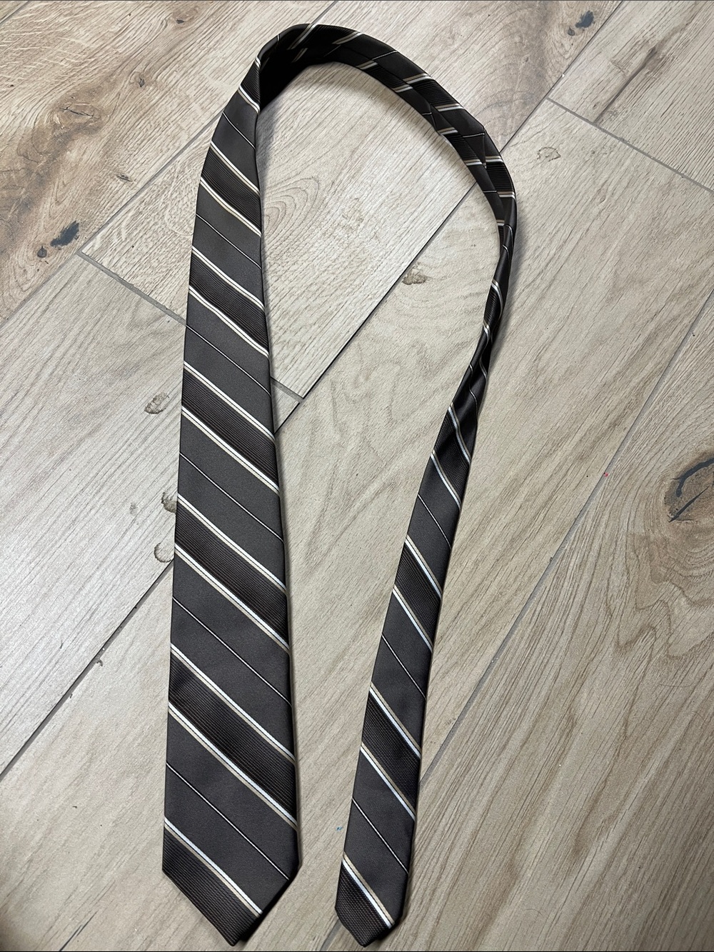 Givenchy Brown Striped Silk Tie with Cream and Gray Accents
